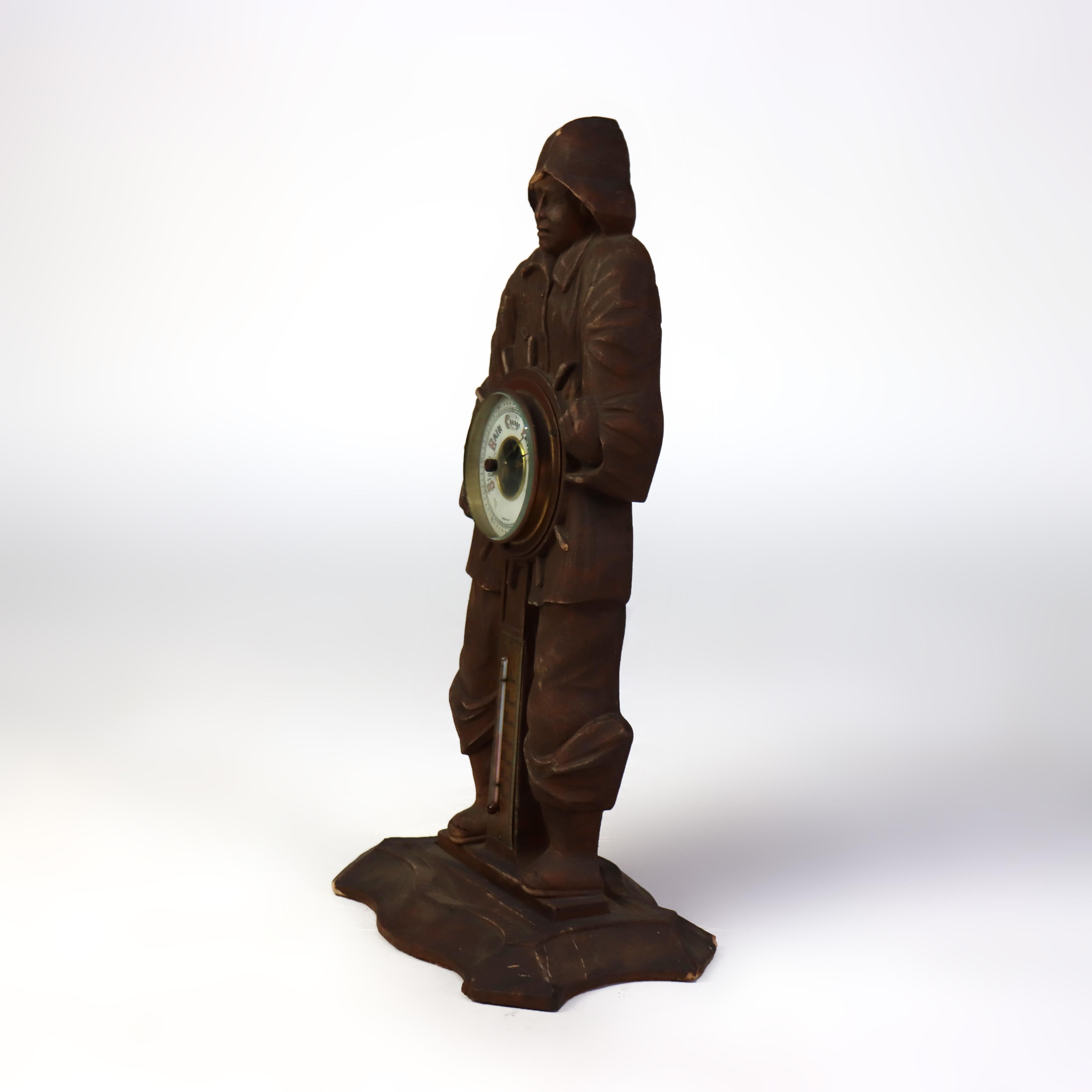 Antique German Black Forest Figural Carved Barometer with Ship Captain C1900 For Sale 1