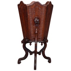 Antique German Black Forest Hand Carved Walnut Plant Stand Basket, circa 1890