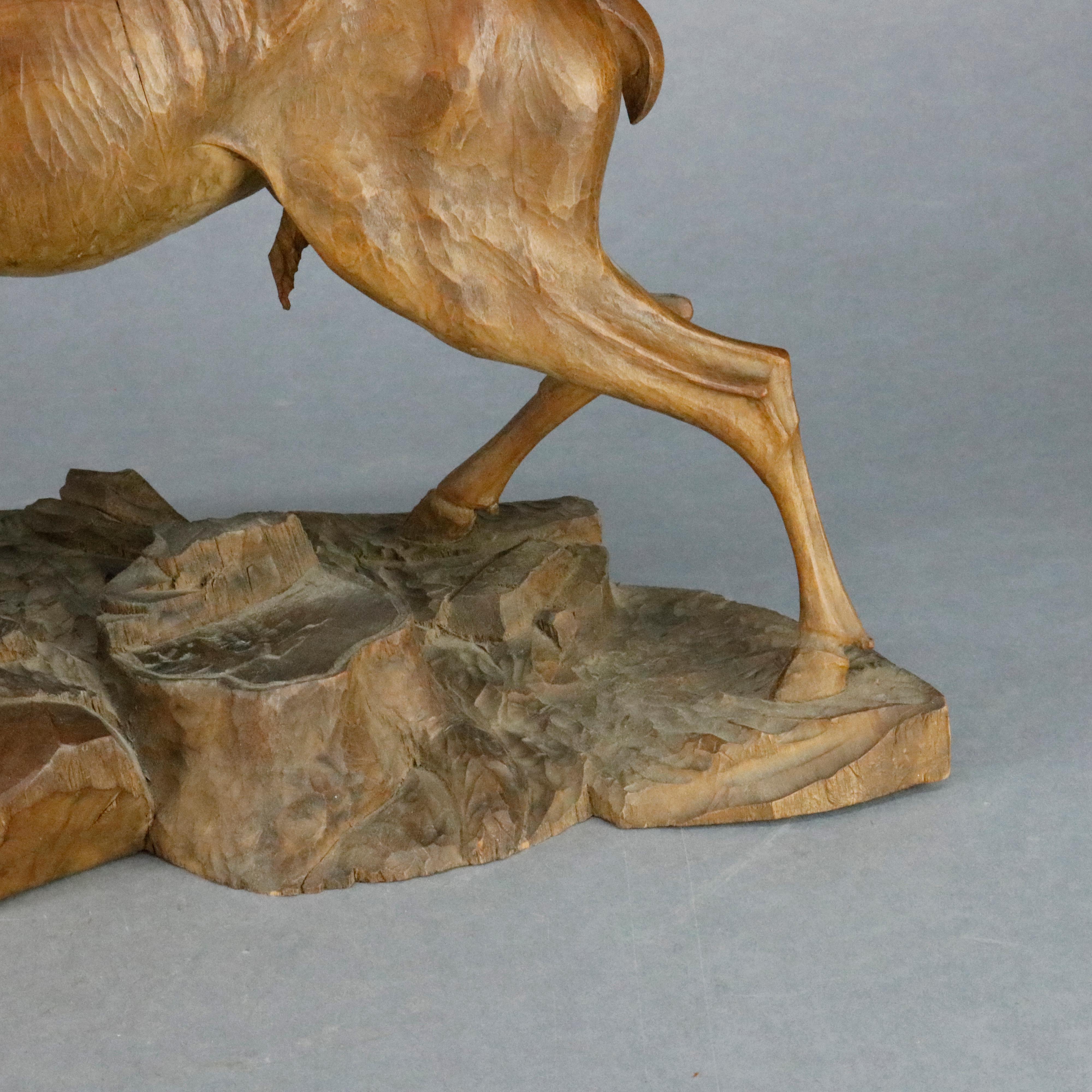 Antique German Black Forest Hand Carved Wood Stag, circa 1890 3