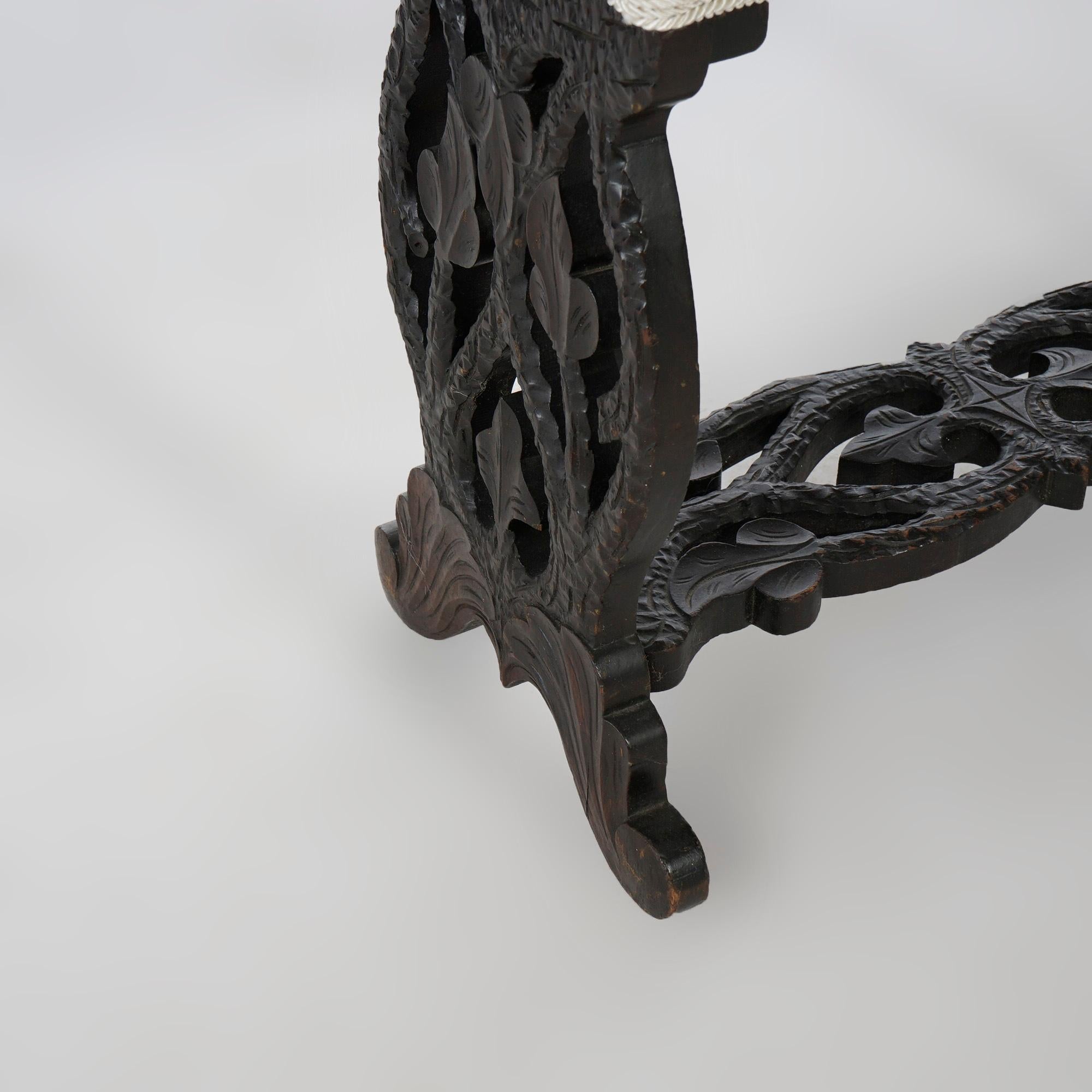 Antique German Black Forest Style Carved Trestle Form Bench, Circa 1890 6