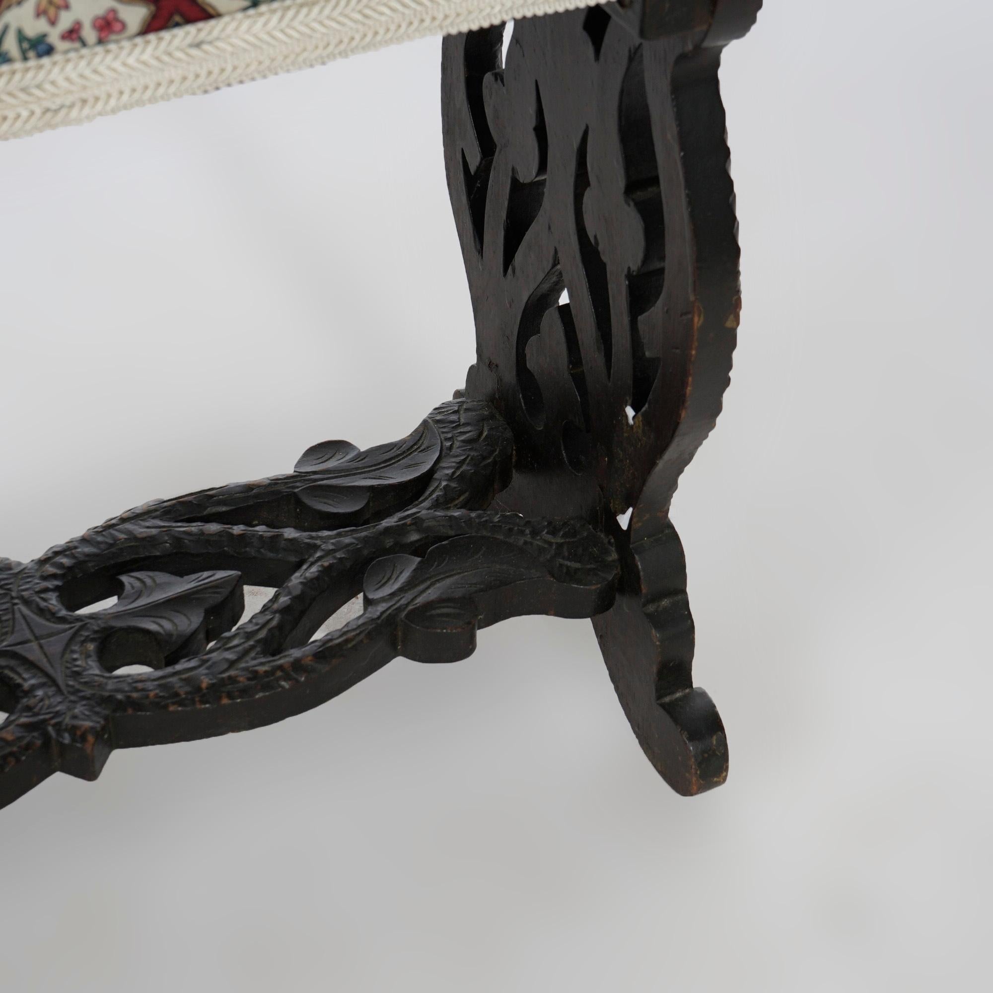 Antique German Black Forest Style Carved Trestle Form Bench, Circa 1890 7