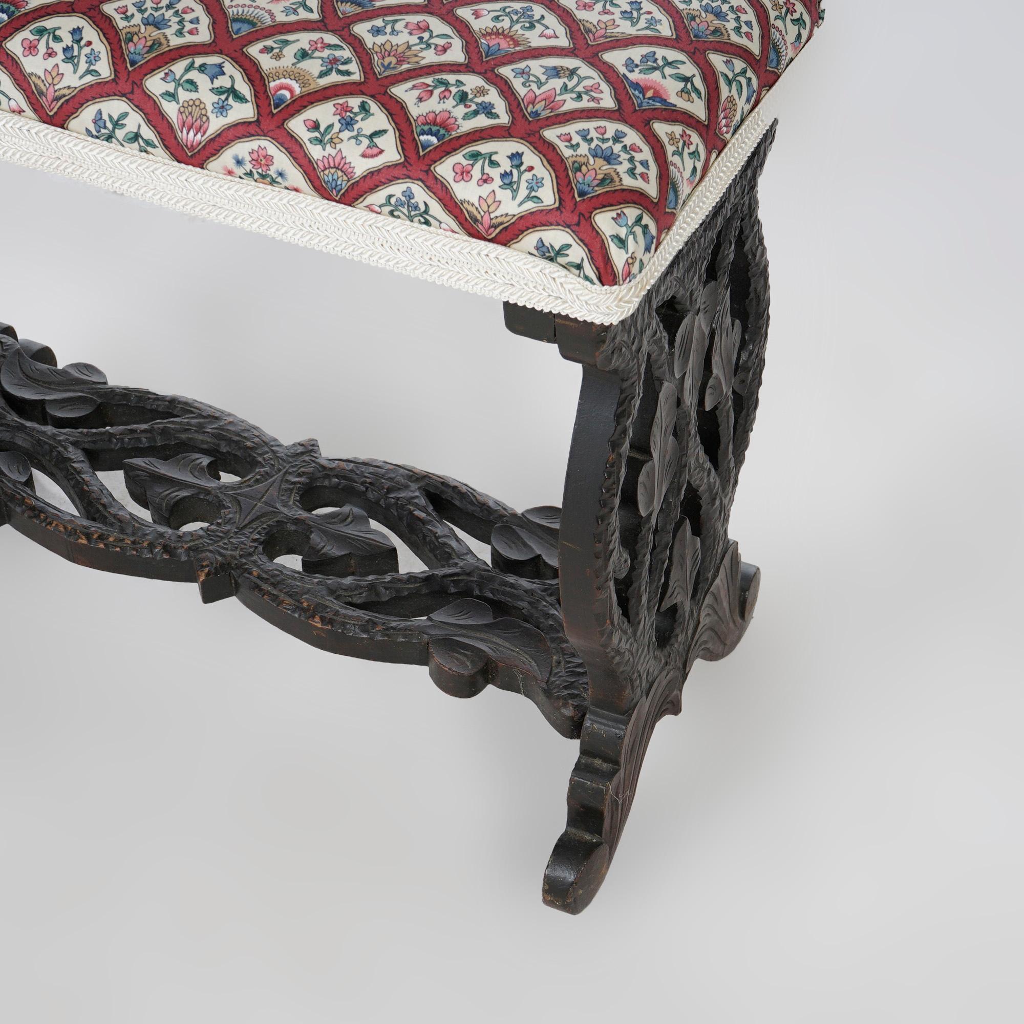 Antique German Black Forest Style Carved Trestle Form Bench, Circa 1890 4