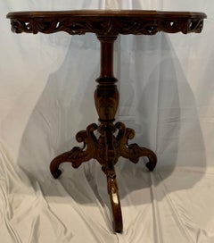 Antique German Black Forest Wood-Carved Hunt Table & 2 Chairs, Circa 1880-1890