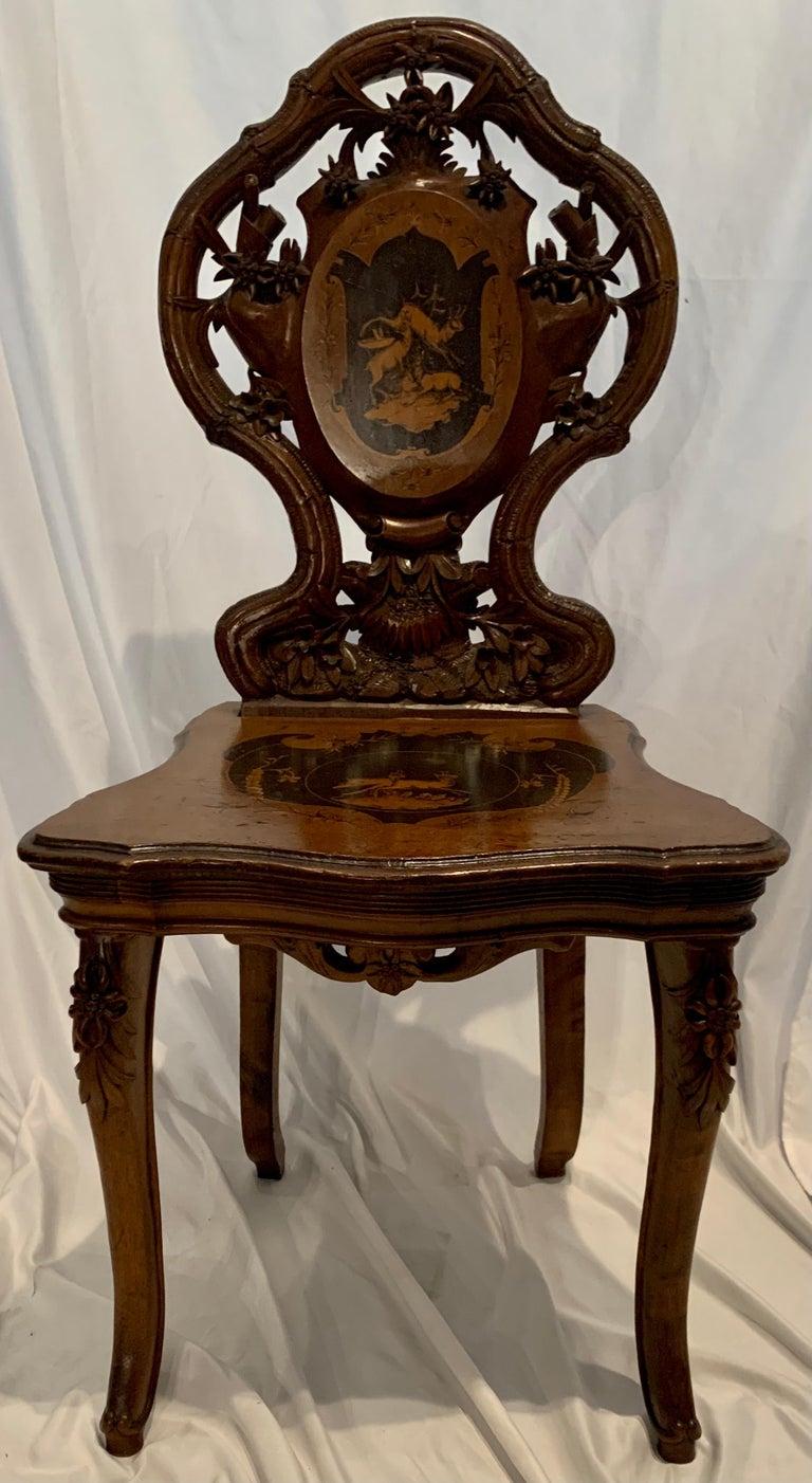 Antique German Black Forest Wood-Carved Hunt Table & 2 Chairs, circa 1880-1890 1