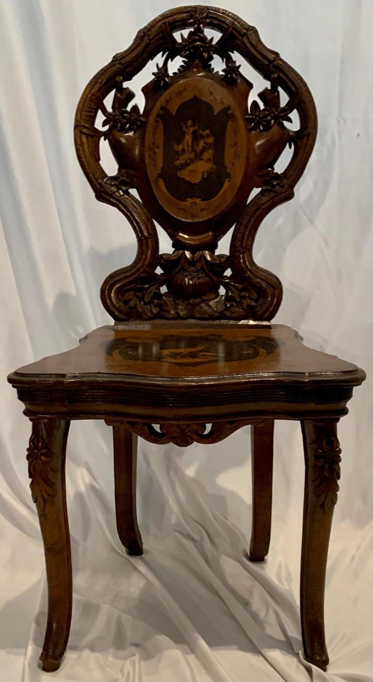 Antique German Black Forest Wood-Carved Hunt Table & 2 Chairs, circa 1880-1890 For Sale 4