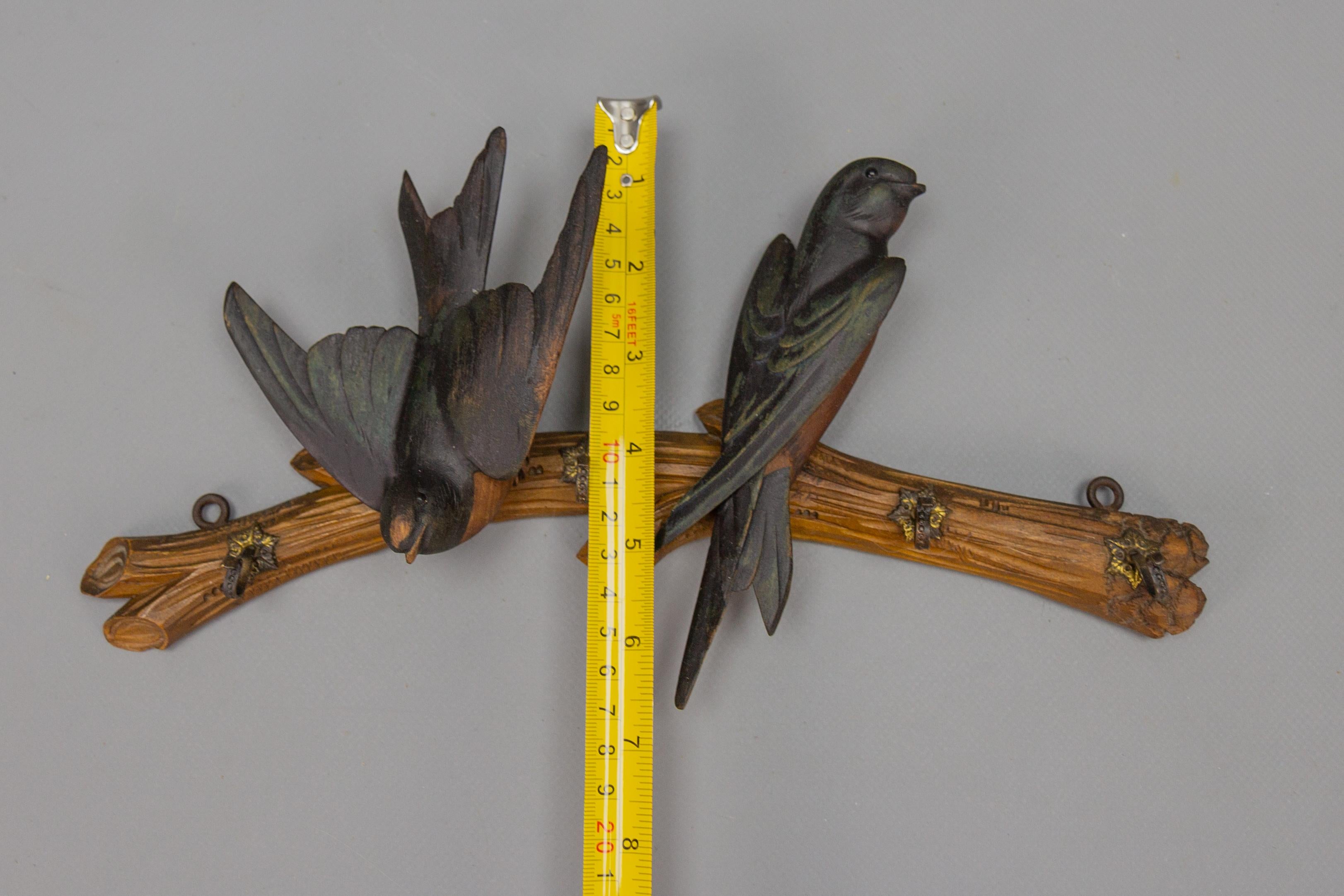 Antique German Black Forest Wood Carving Swallows Key Holder, Early 20th Century 11