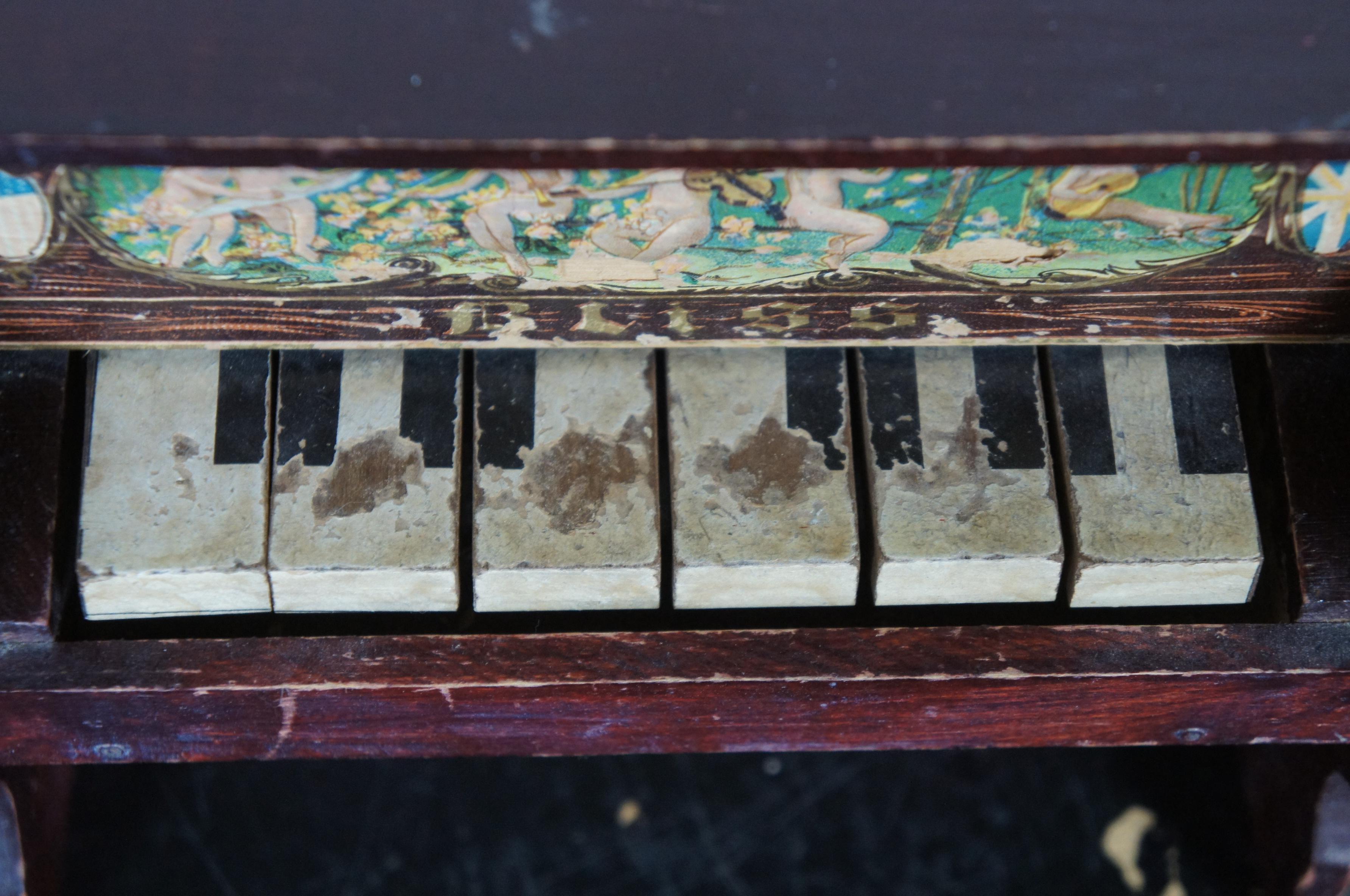 Antique German Bliss Miniature Upright Toy Piano Glockenspiel Lithograph Wood 3