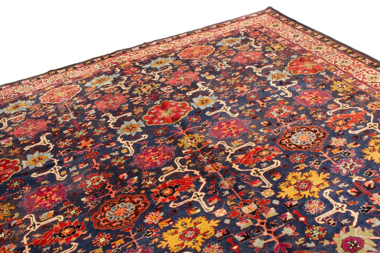 Antique German Blue and Red Rug with Floral Patterns by Rug and Kilim
