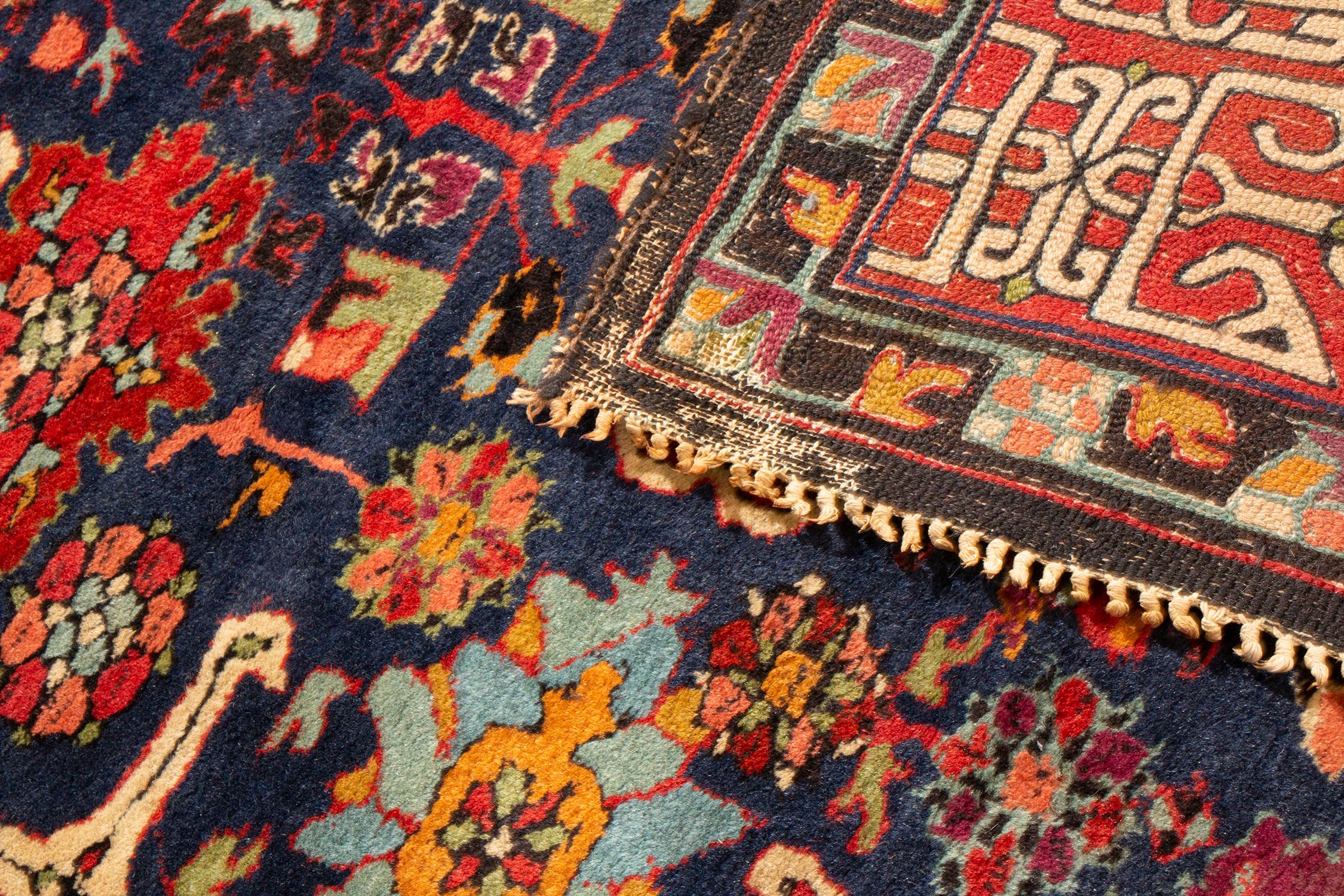 Antique German Blue and Red Rug with Floral Patterns by Rug & Kilim In Good Condition For Sale In Long Island City, NY