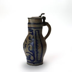 Antique German Blue Incised Stoneware Tankard C1880