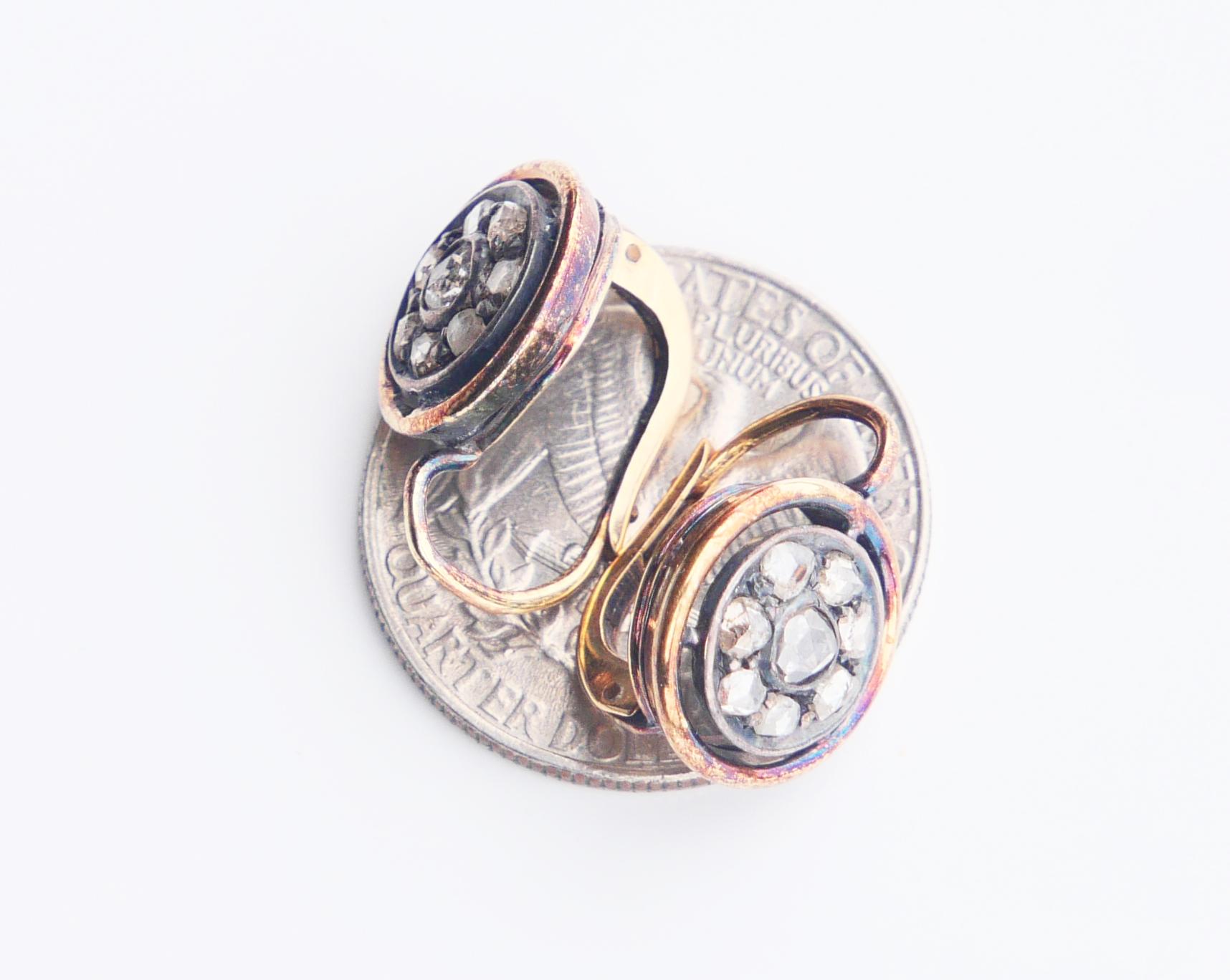 Antike deutsche kastenförmige Ohrringe 0.9ctw Diamanten massive 16K Gold Silber / 5,12gr im Angebot 9