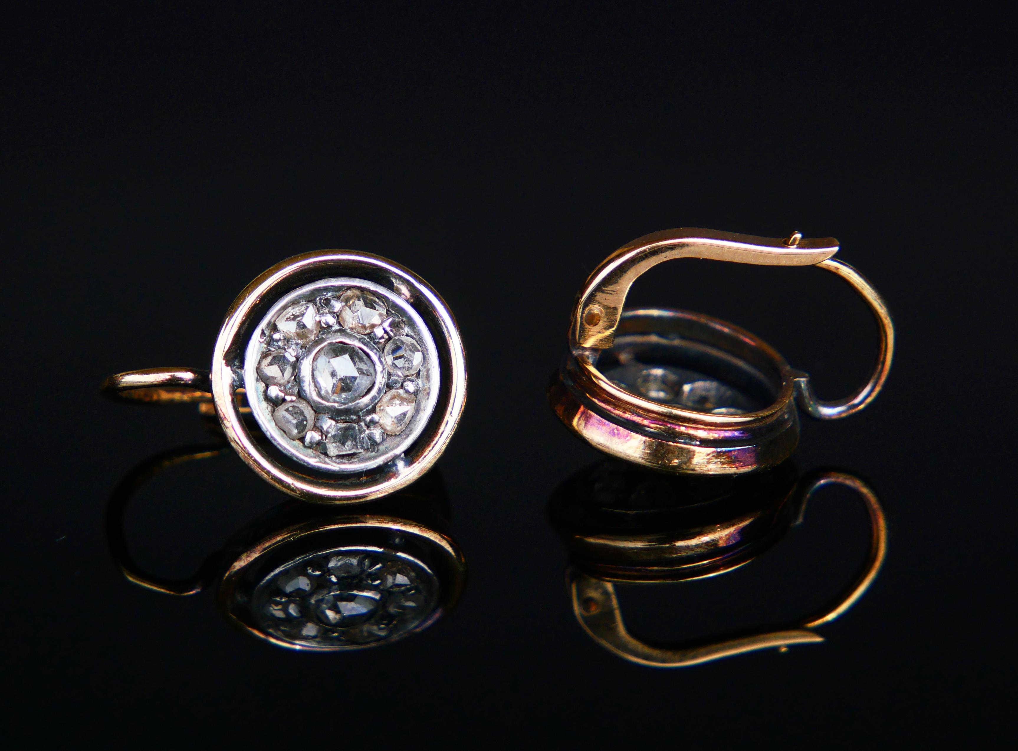 Antike deutsche kastenförmige Ohrringe 0.9ctw Diamanten massive 16K Gold Silber / 5,12gr (Art déco) im Angebot