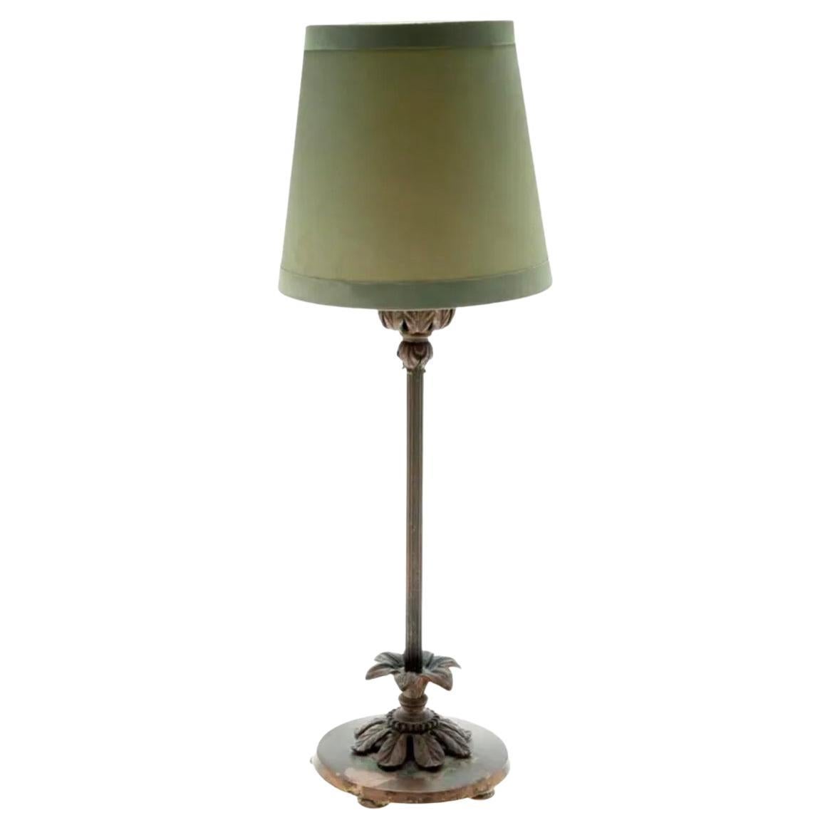 Antique German Brass Boudoir Candlestick Table Lamp