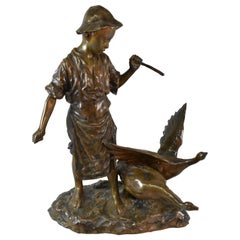 Antique German Bronze Boy with Geese by Carl Philipp