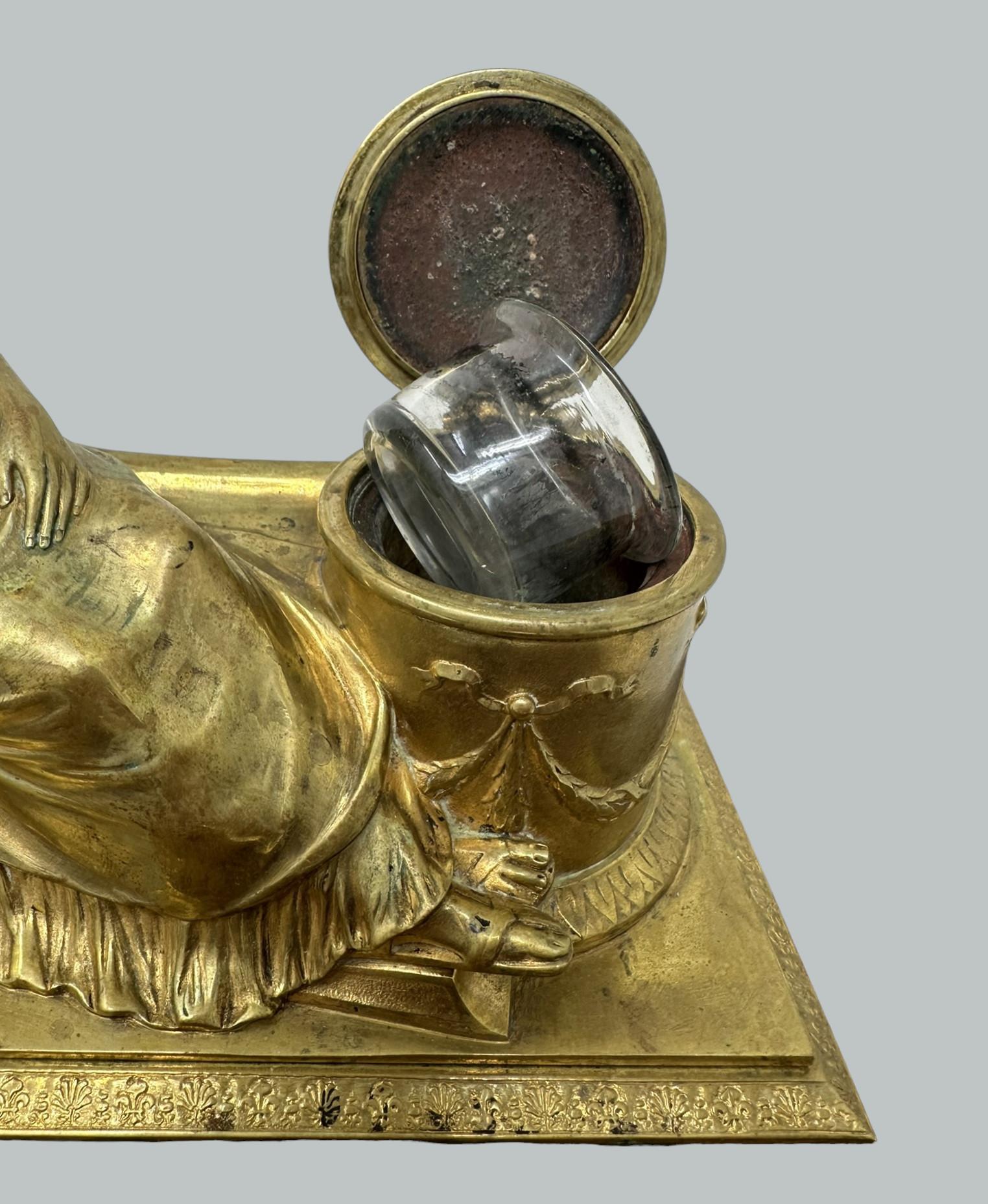 Antique German Bronze Desk Set Inkstand Rosso Antico Marble Ormolu Burgstaller In Good Condition For Sale In Dublin, Ireland