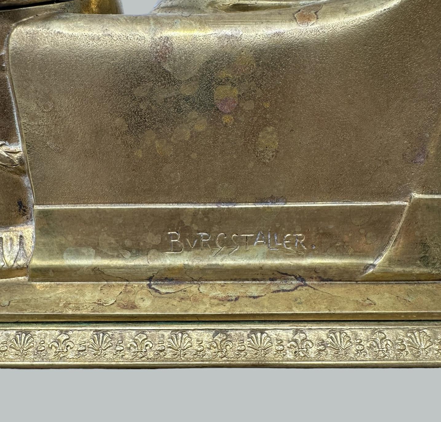 Brass Antique German Bronze Desk Set Inkstand Rosso Antico Marble Ormolu Burgstaller For Sale