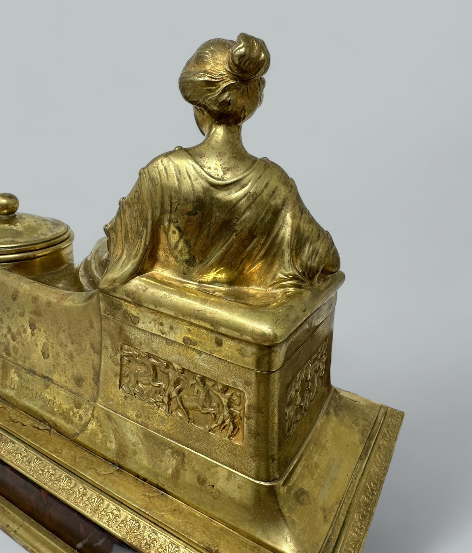 Antique German Bronze Desk Set Inkstand Rosso Antico Marble Ormolu Burgstaller For Sale 1