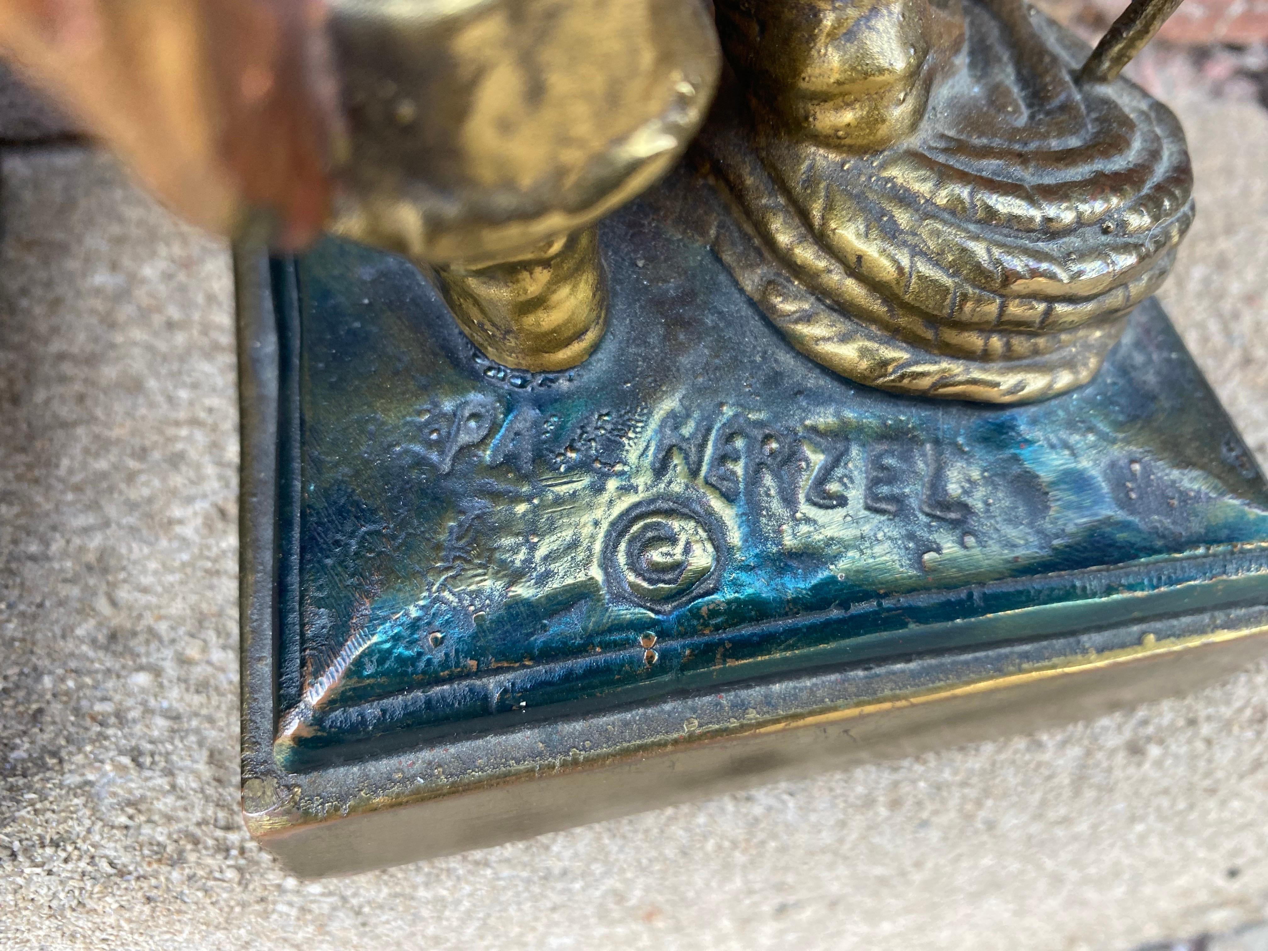 American Classical Antique German Bronze Pirate Bookends Signed by Paul Herzel For Sale