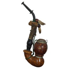 Antique German Buck Horn Antler & Burl Wood German Black Foreset Hunters Pipe