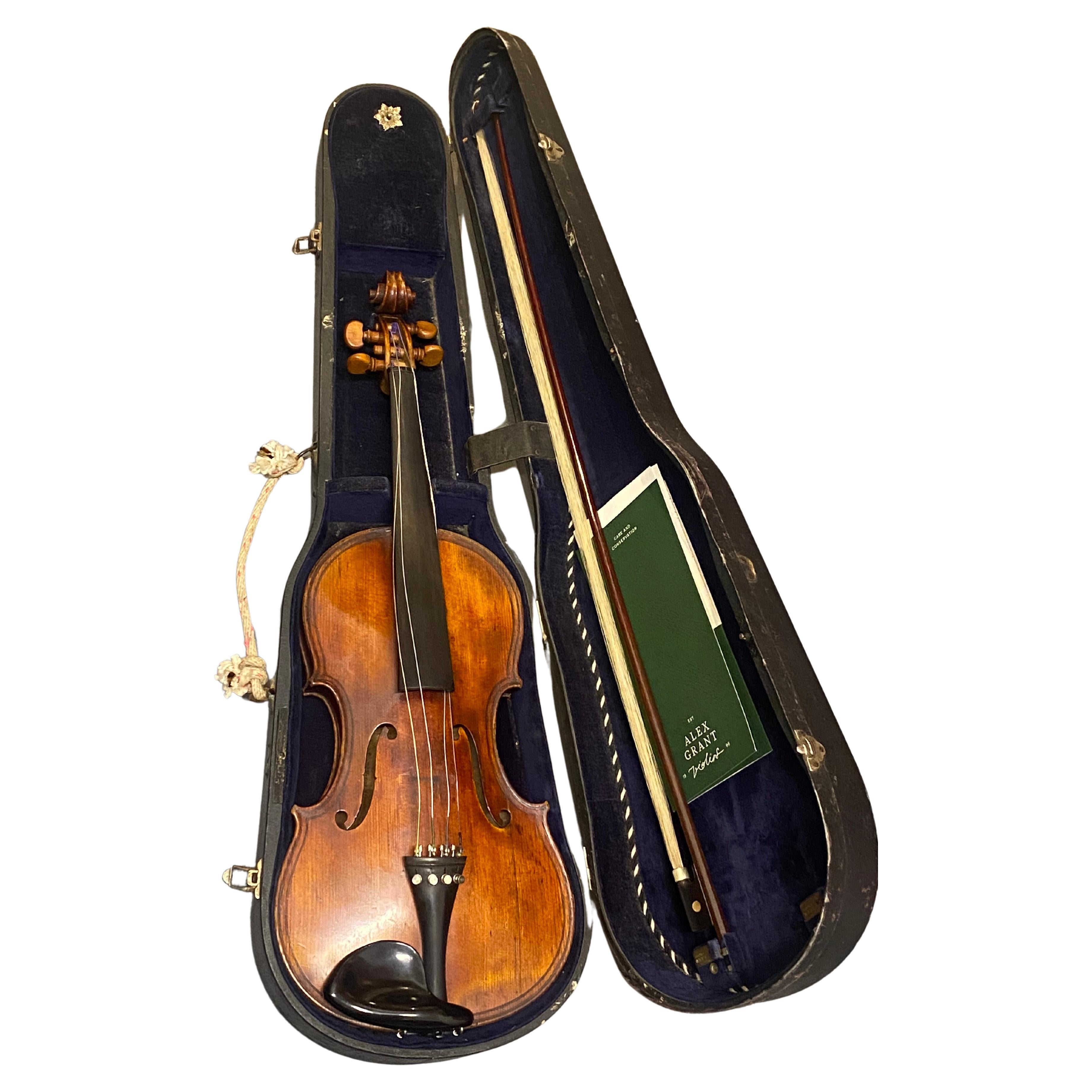 Antique German c1850 Violin in style of Giovanni Maggini, repaired by J Devereux For Sale
