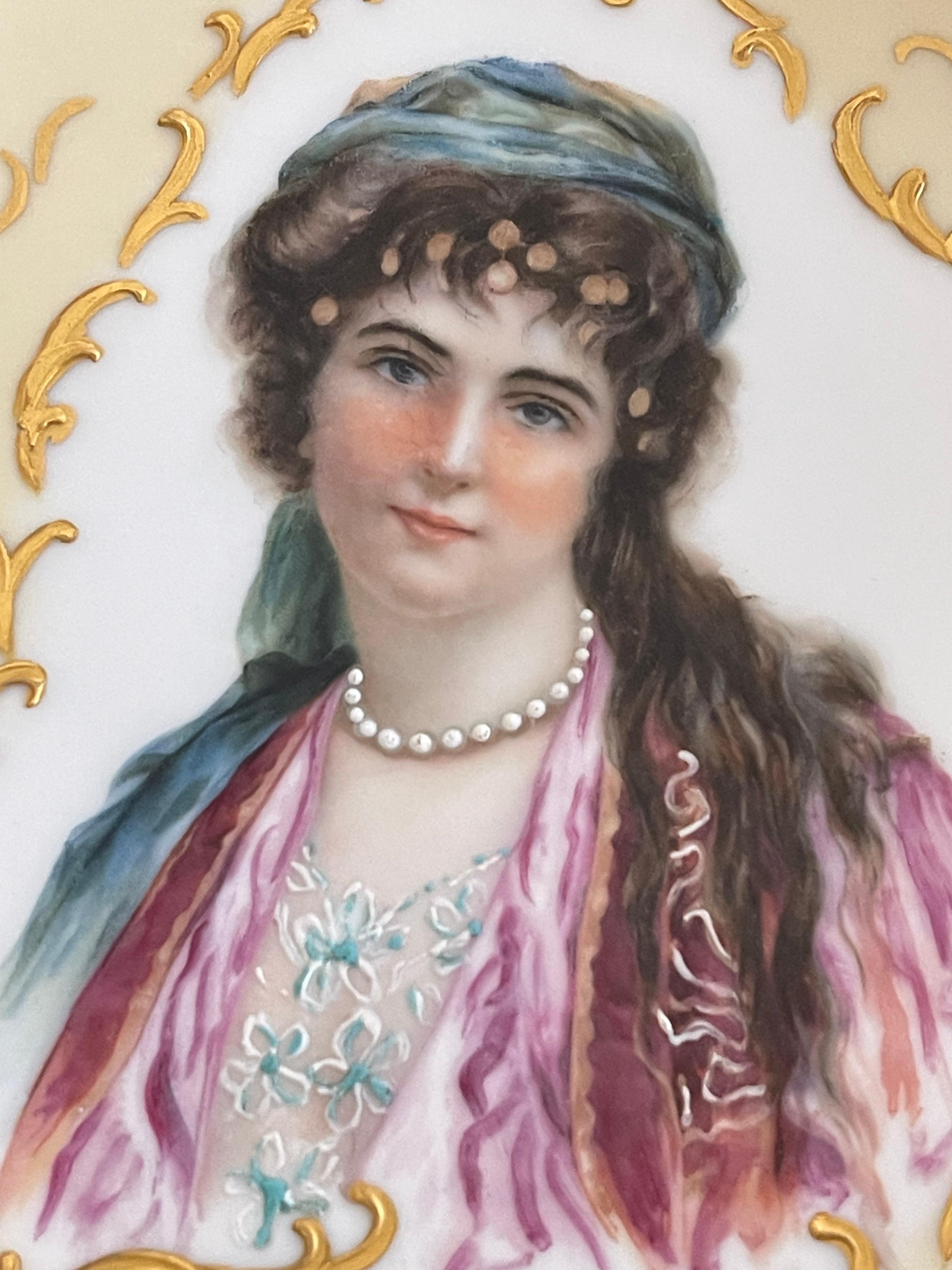 Neoclassical Revival Antique German Cabinet Porcelain Portrait Plate For Sale