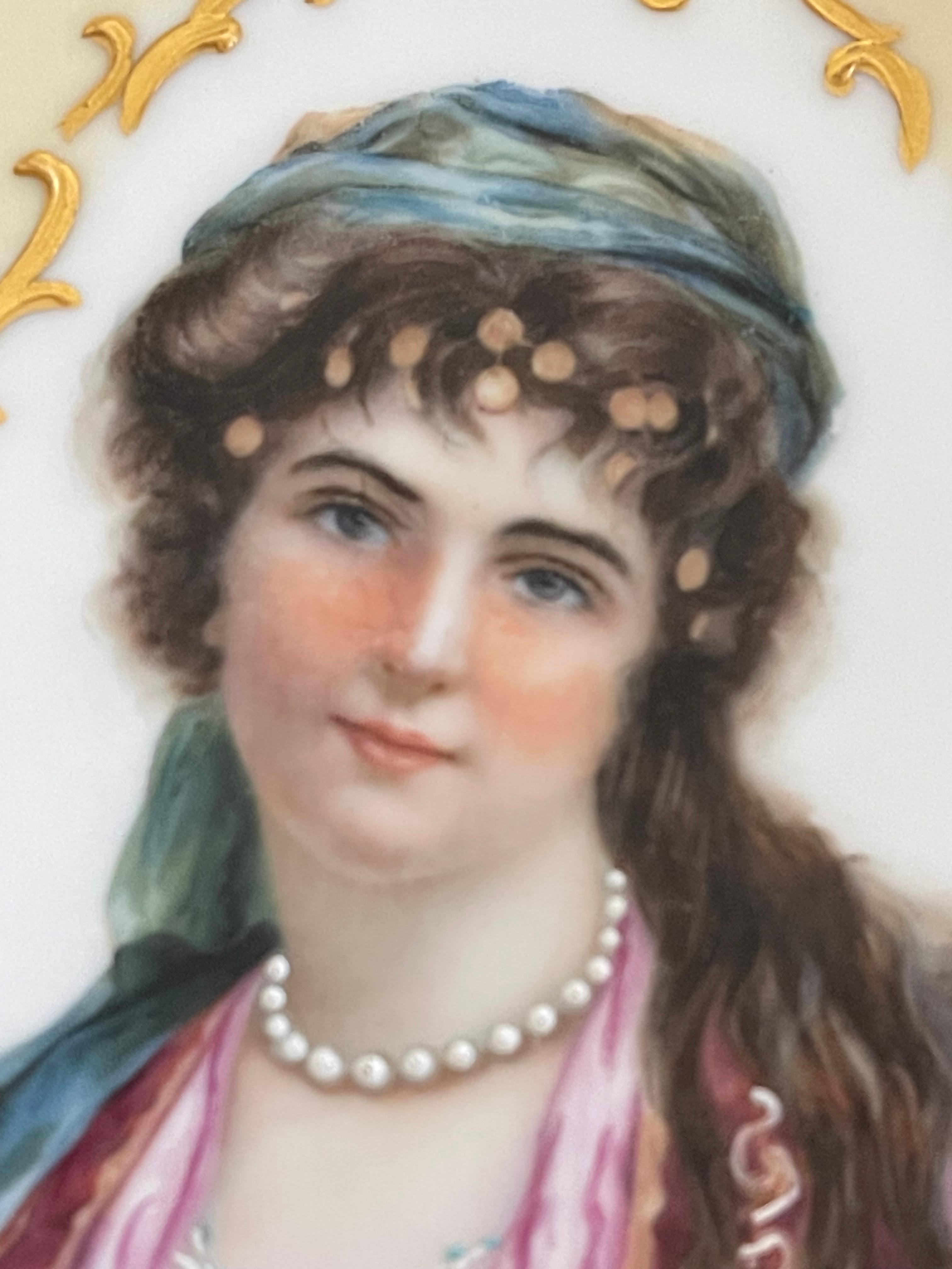 Antique German Cabinet Porcelain Portrait Plate In Good Condition For Sale In Boca Raton, FL