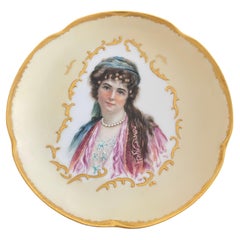 Antique German Cabinet Porcelain Portrait Plate