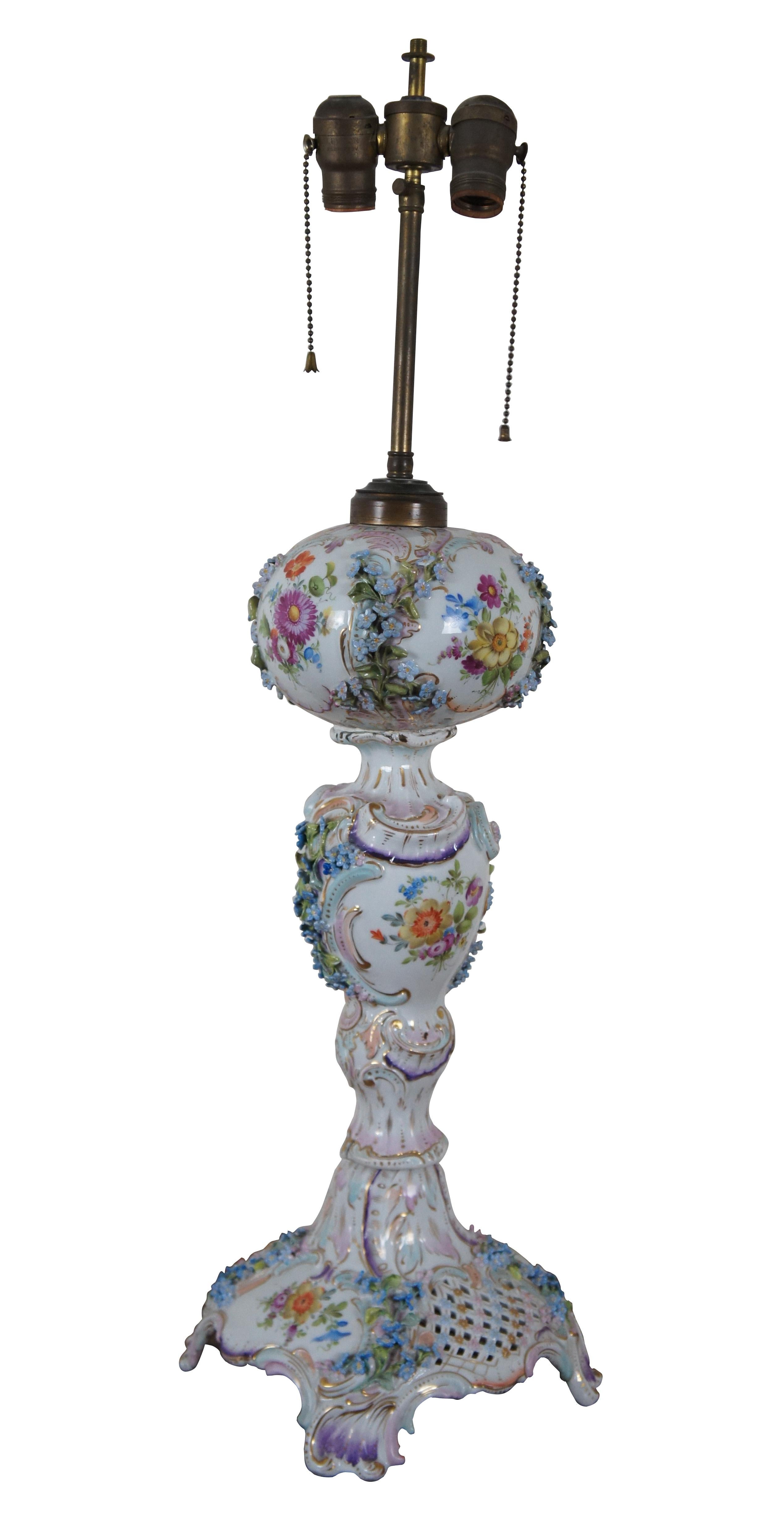 Victorian Antique German Carl Thieme Meissen Dresden Porcelain Banquet Lamp For Sale