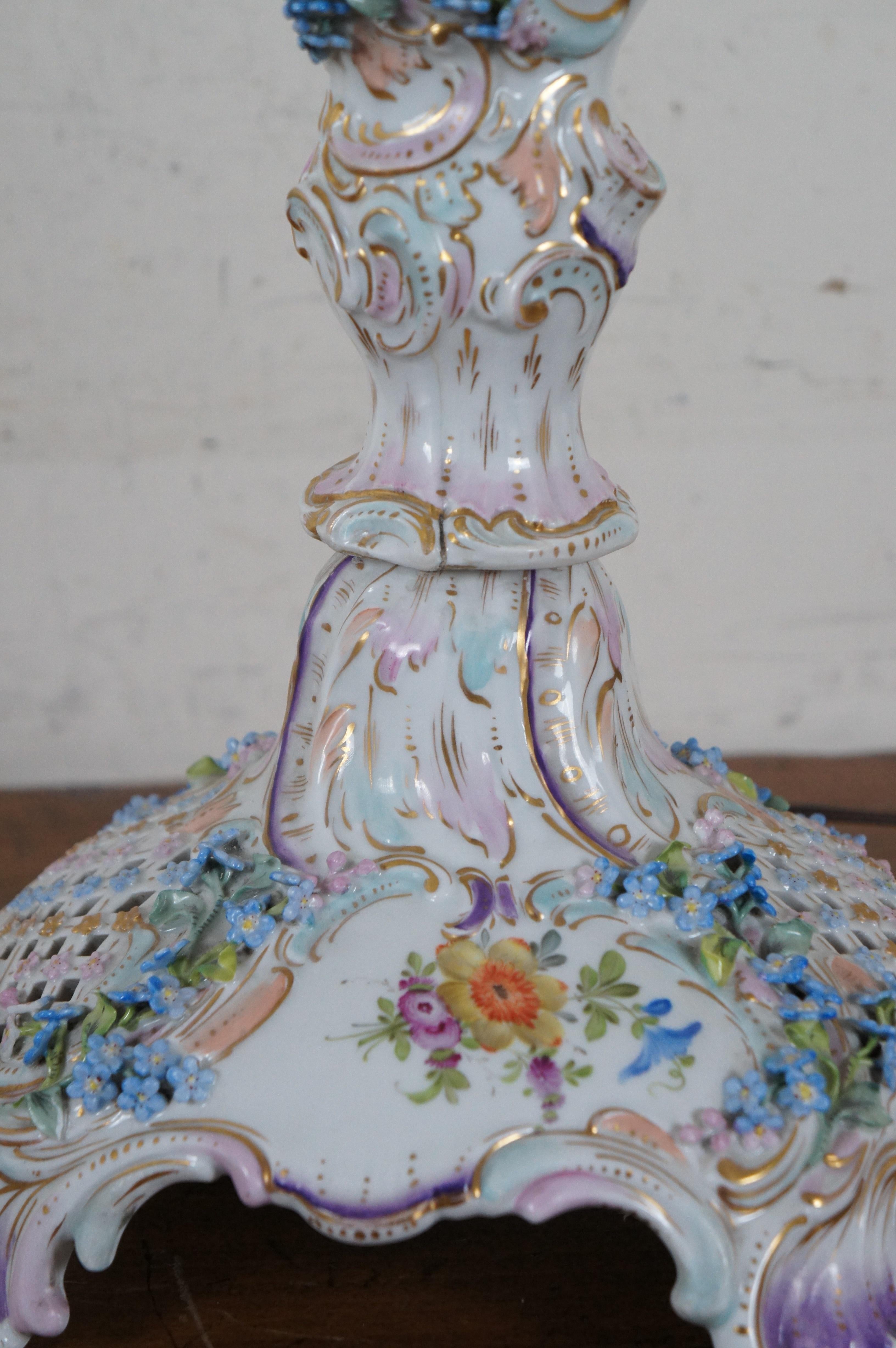 Antique German Carl Thieme Meissen Dresden Porcelain Banquet Lamp For Sale 1