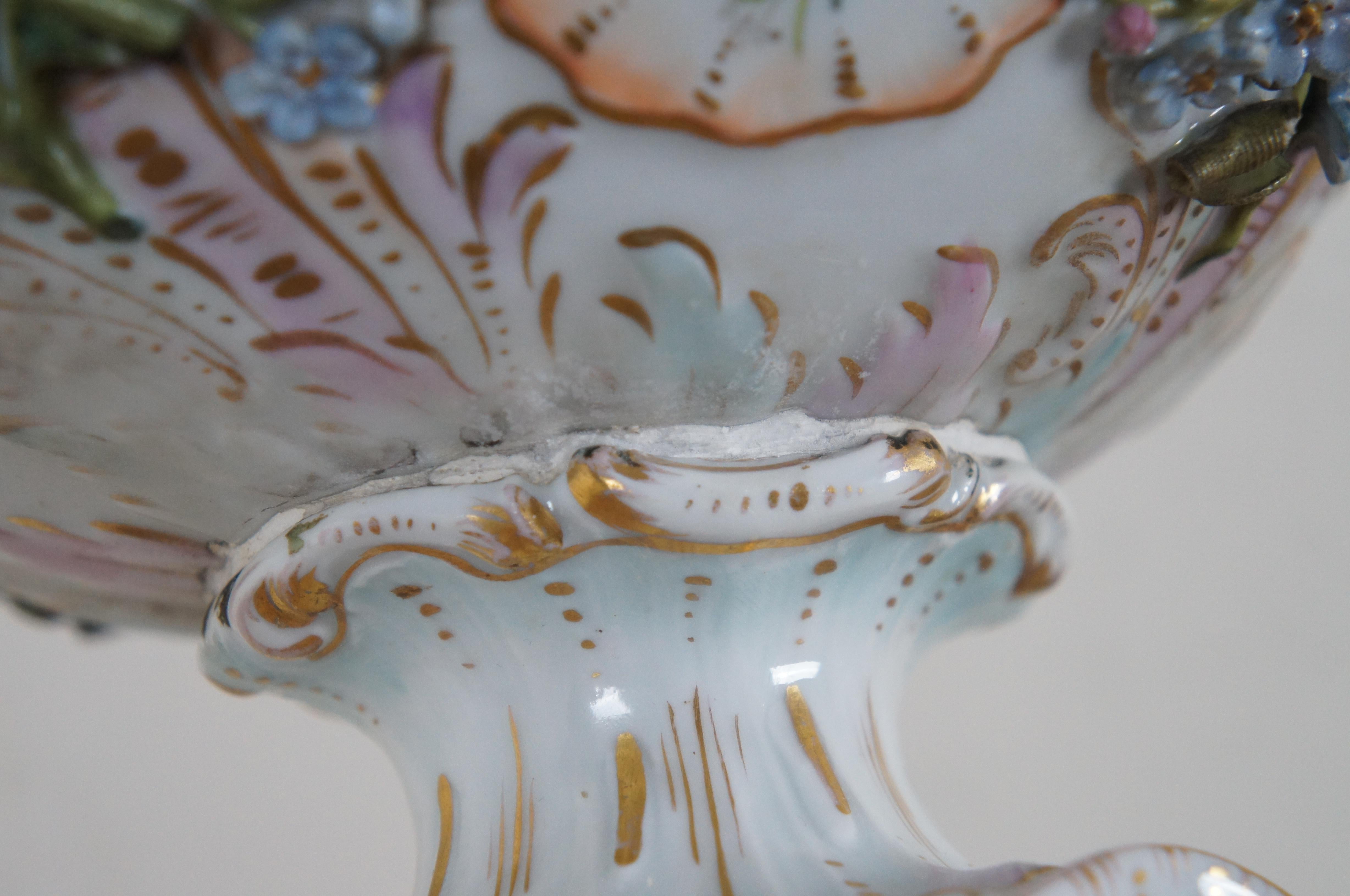 Antique German Carl Thieme Meissen Dresden Porcelain Banquet Lamp For Sale 4