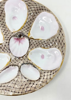 "Carl Tielsch Co." allemand ancien Assiette à huîtres en porcelaine lavée à l'or, vers 1890