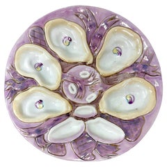 Antique allemande Carl Tielsch Co. Assiette à huîtres en porcelaine lustrée rose vers 1900.