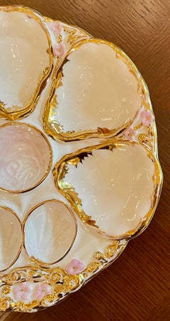 Antique German Carl Tielsch Co. Porcelain Pink & Gold Oyster Plate, Circa 1880.