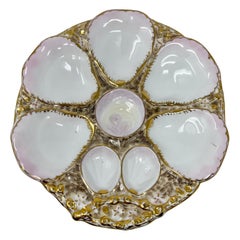 Antique German "Carl Tielsch Co." Porcelain Pink & Gold Oyster Plate, Circa 1880