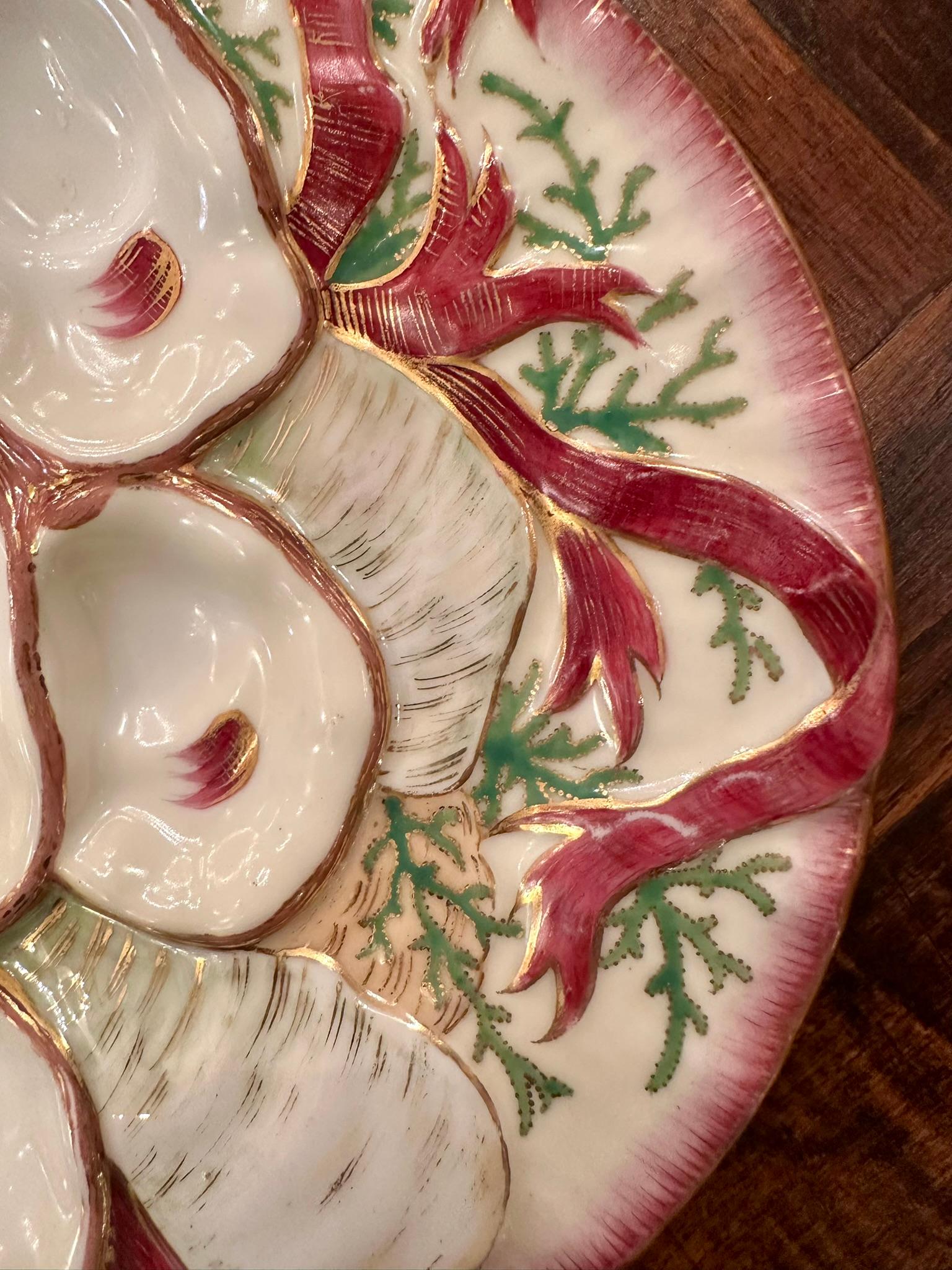 Antique German Carl Tielsch Co. Porcelain Turkey Pattern Oyster Plate Circa 1890 In Good Condition For Sale In New Orleans, LA