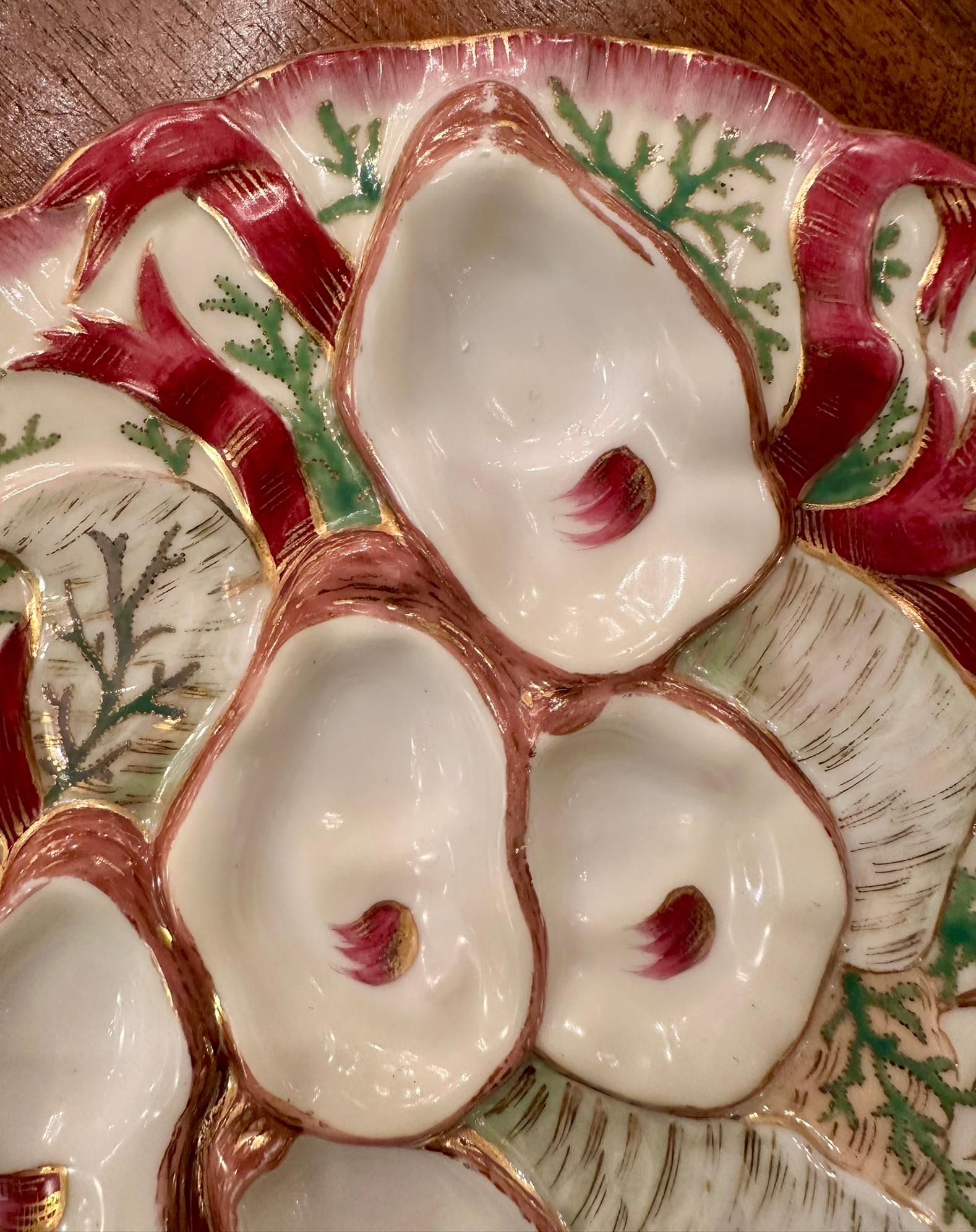 19th Century Antique German Carl Tielsch Co. Porcelain Turkey Pattern Oyster Plate Circa 1890 For Sale