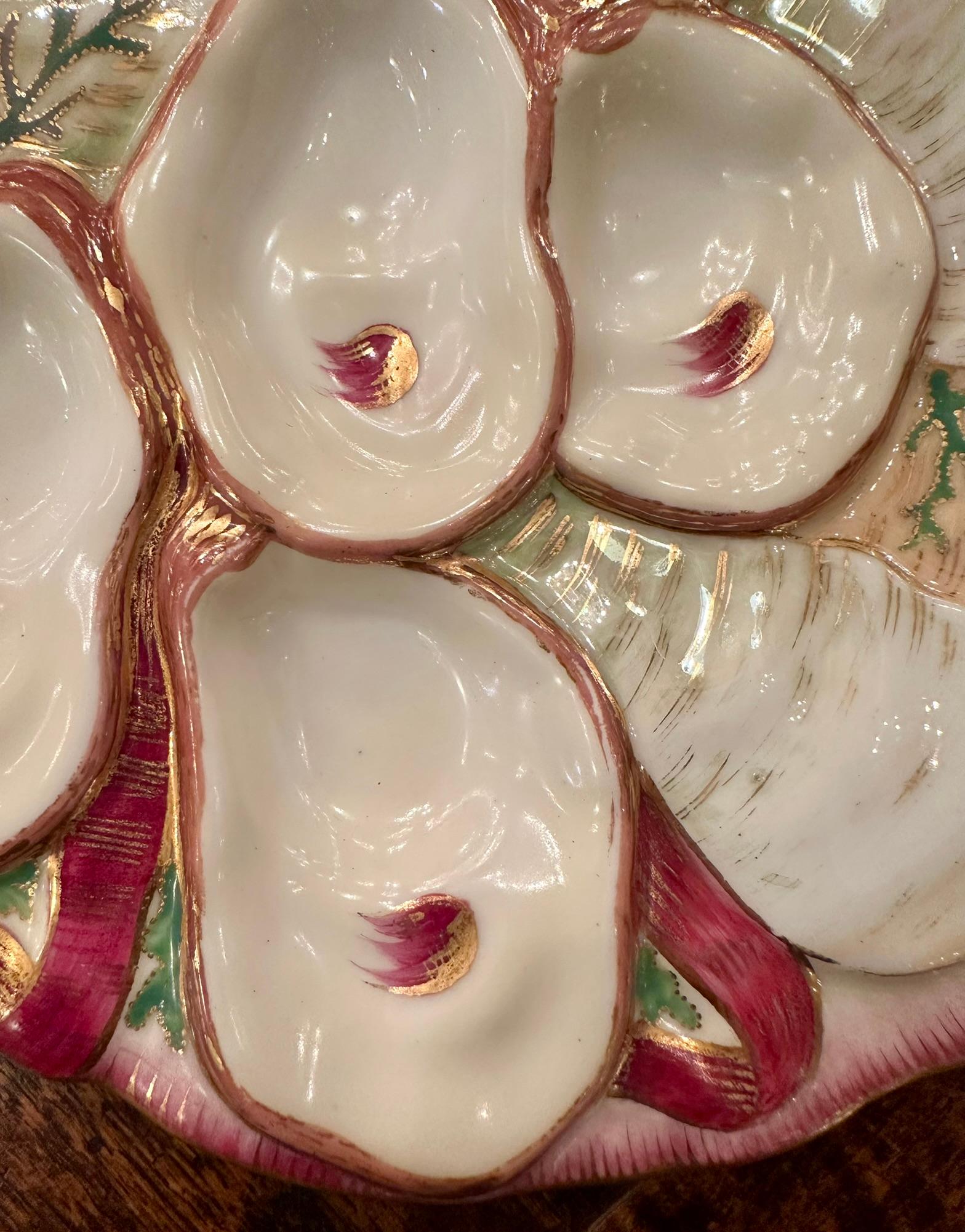 Antique German Carl Tielsch Co. Porcelain Turkey Pattern Oyster Plate Circa 1890 For Sale 1