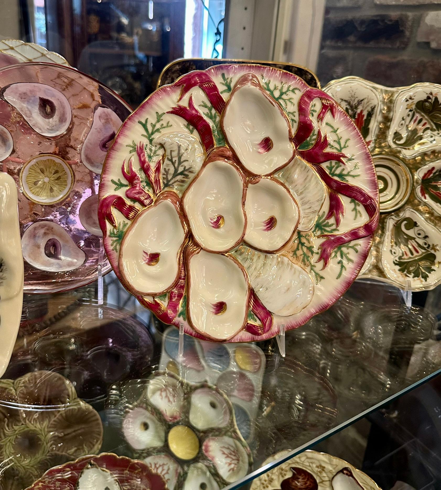 Antique German Carl Tielsch Co. Porcelain Turkey Pattern Oyster Plate Circa 1890 For Sale 4