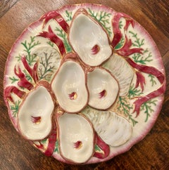 Antigüedades alemanas Carl Tielsch & Co. Plato de ostras de porcelana con motivo de pavo Circa 1890
