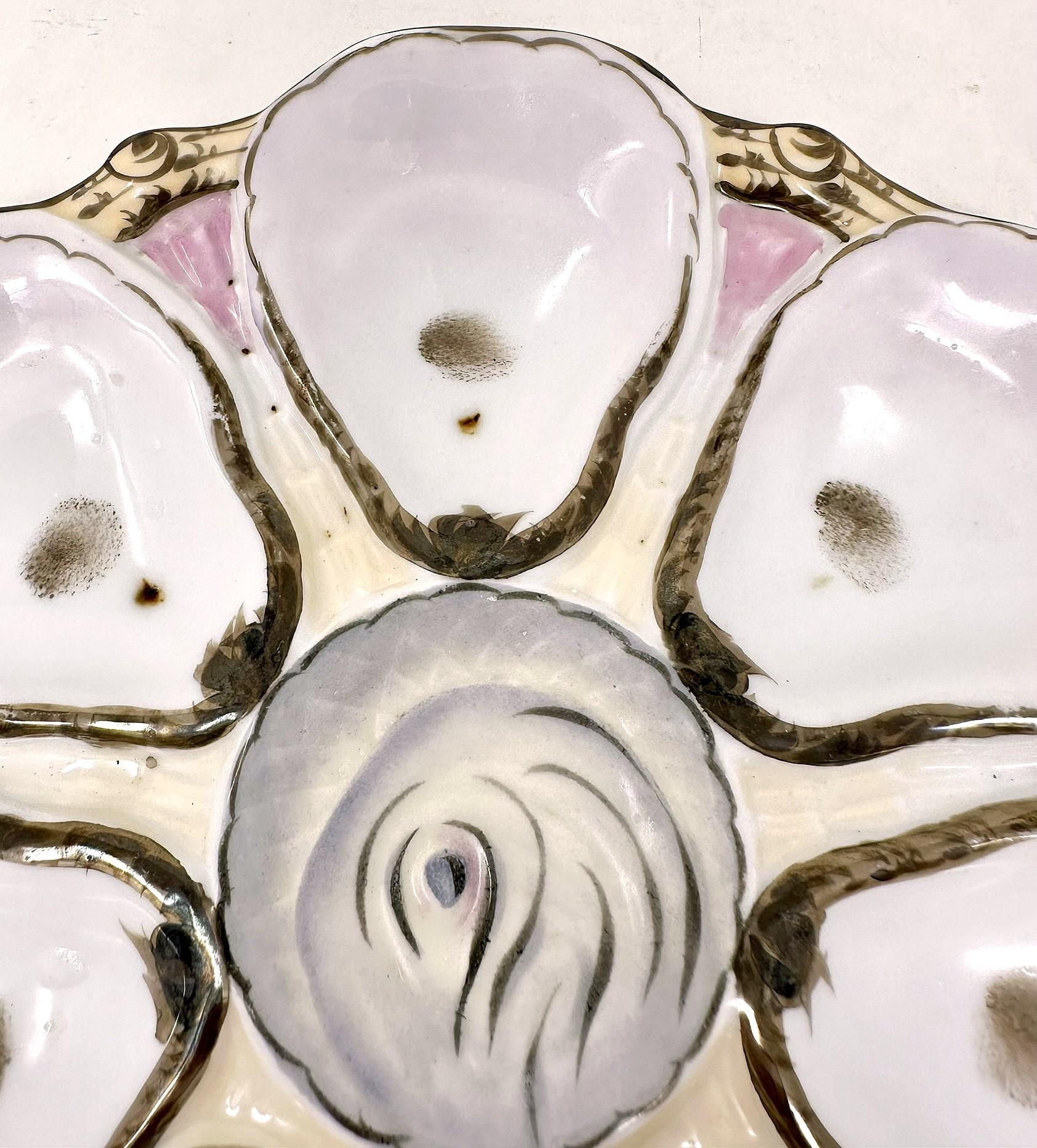 Antique German Carl Tielsch Porcelain Pink & Cream Colored Oyster Plate, Ca 1880 In Good Condition In New Orleans, LA