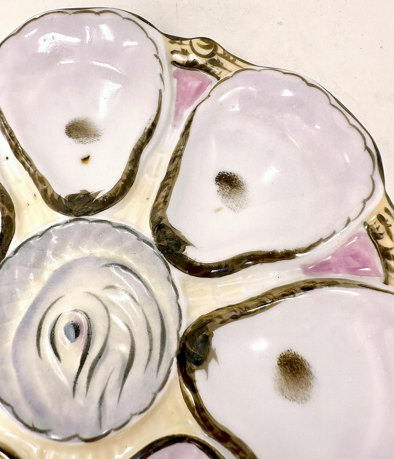 19th Century Antique German Carl Tielsch Porcelain Pink & Cream Colored Oyster Plate, Ca 1880