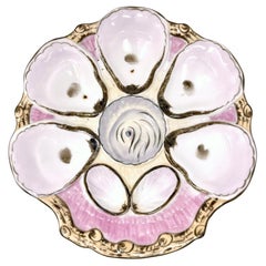 Antique German Carl Tielsch Porcelain Pink & Cream Colored Oyster Plate, Ca 1880