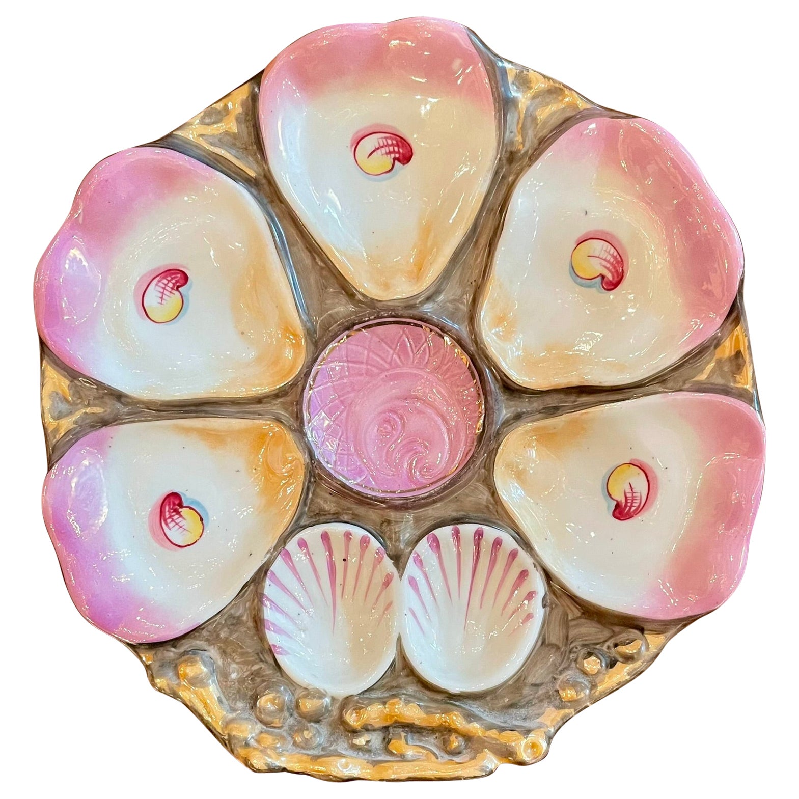 Antique German "Carl Tielsch" Porcelain Pink Luster Oyster Plate, Circa 1890
s For Sale