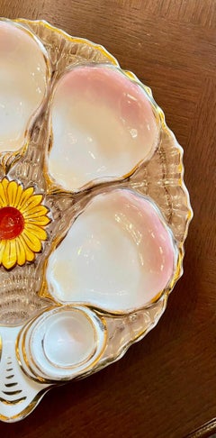 Antique German "Carl Tielsch" Porcelain Sunflower Design Oyster Plate Circa 1890