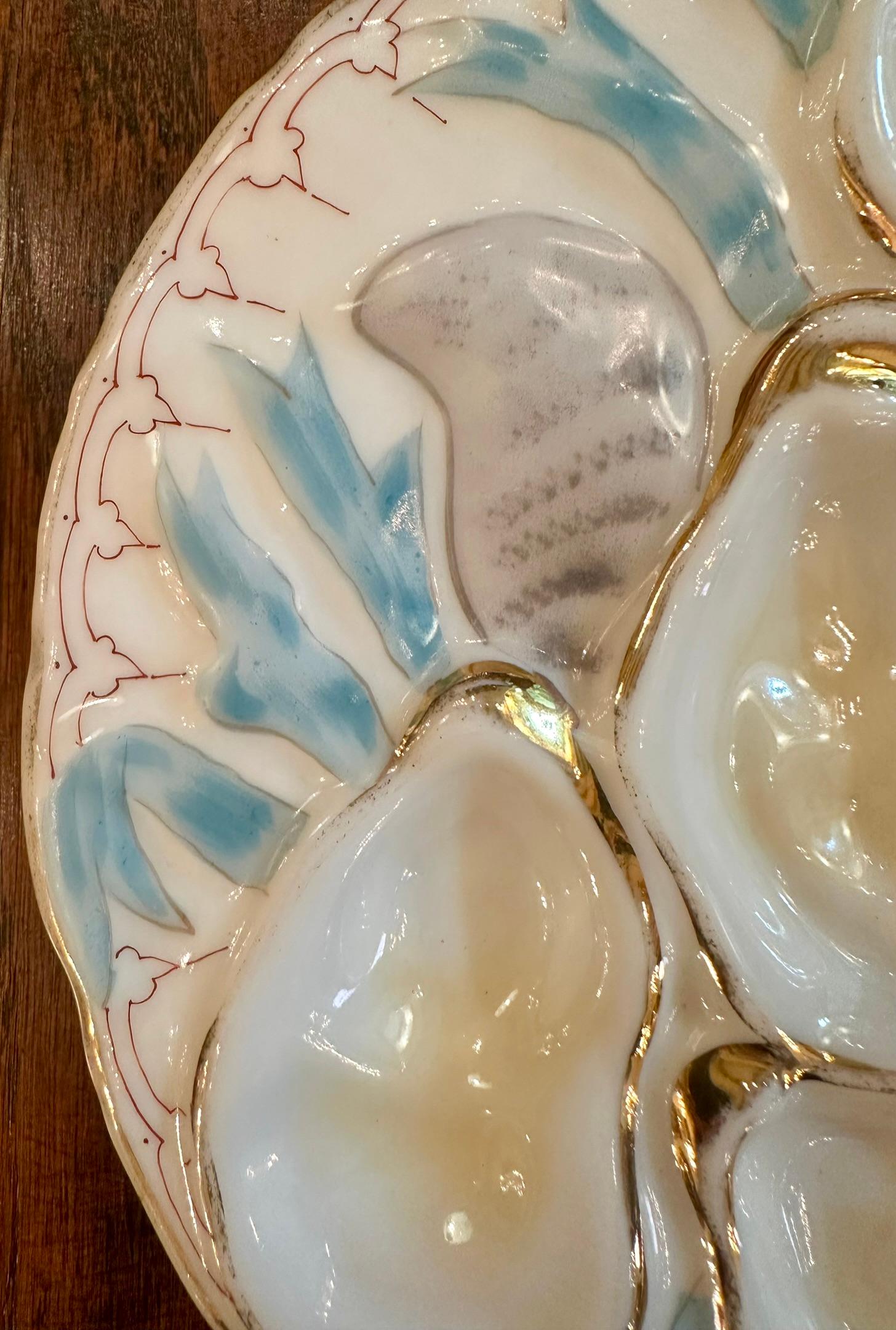 Antique German Porcelain Turkey Pattern Oyster Plate Signed 