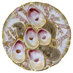 Ancienne assiette à huîtres allemande en porcelaine à motif de dinde de Carl Tielsch, vers 1890.