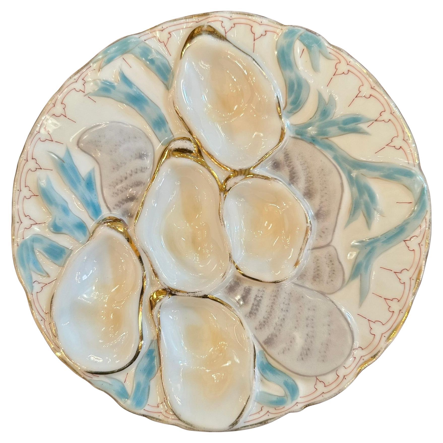 Antique German "Carl Tielsch" Porcelain Turkey Pattern Oyster Plate, Circa 1890. For Sale