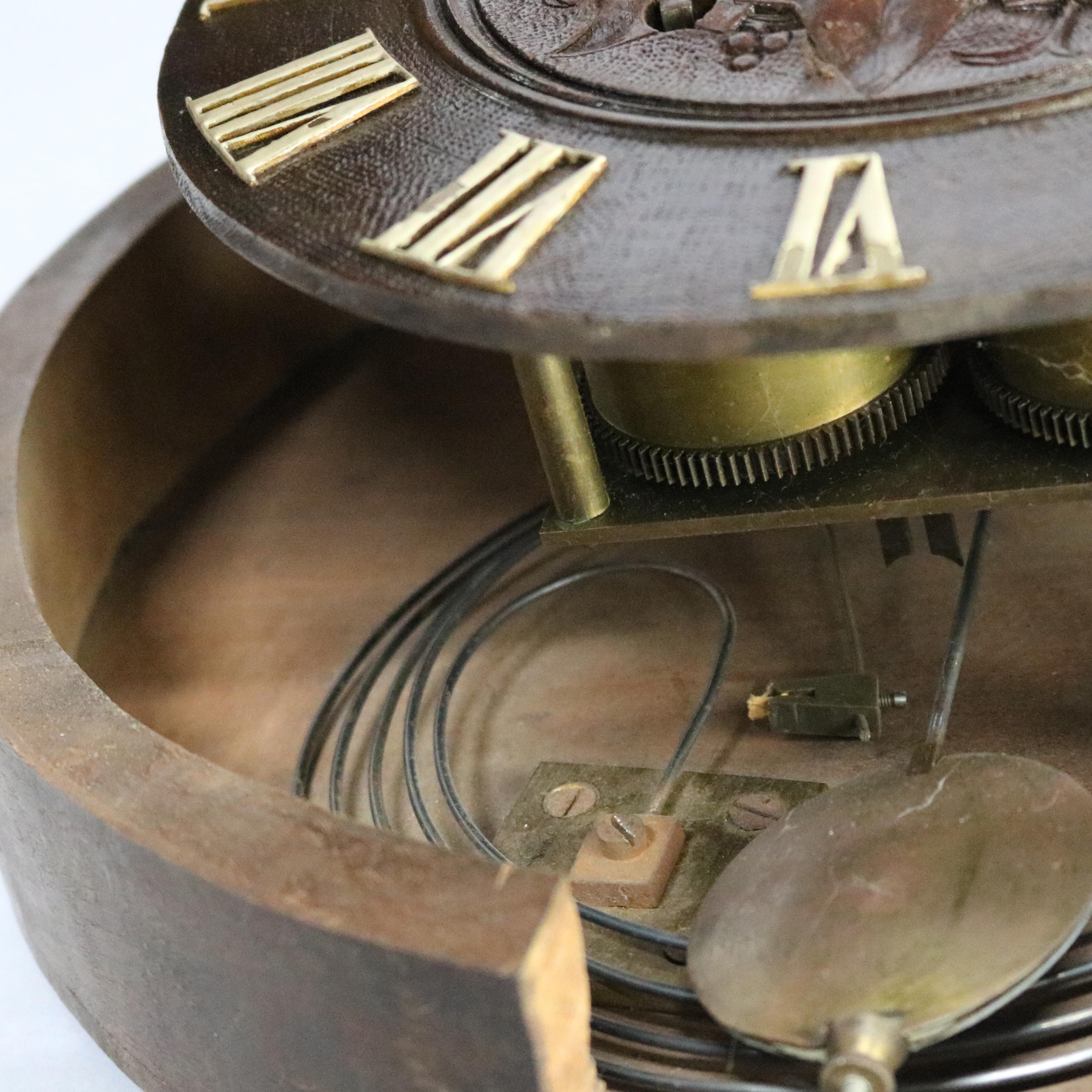Antique German Carved Black Forest Grape and Vine Wall Clock, circa 1890 4