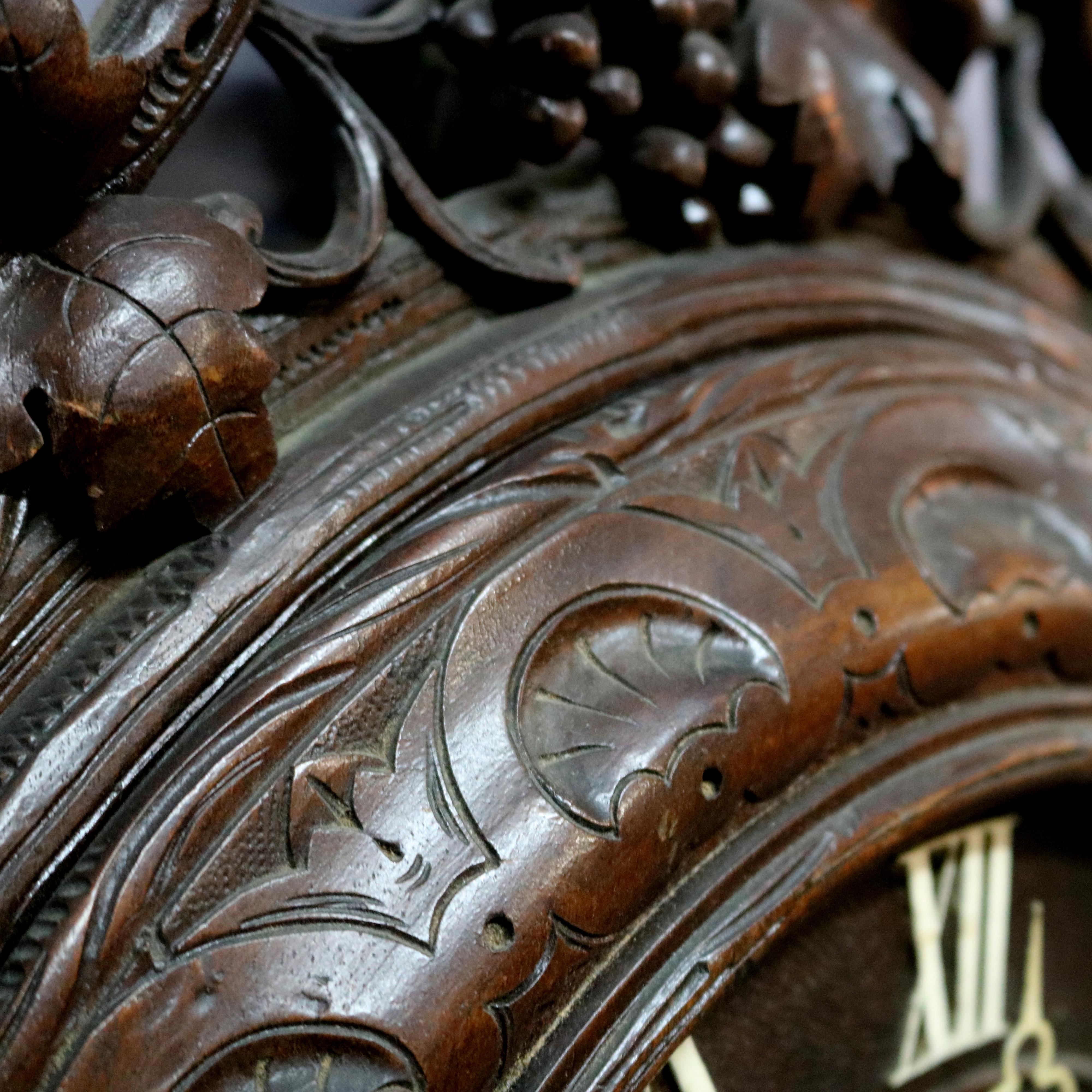 Antique German Carved Black Forest Grape and Vine Wall Clock, circa 1890 3