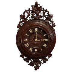 Antique German Carved Black Forest Grape and Vine Wall Clock, circa 1890